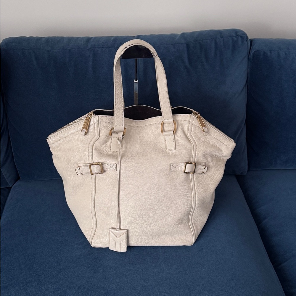 Yves‎ Saint Laurent Rive Gauche Cream 
Leather Tote